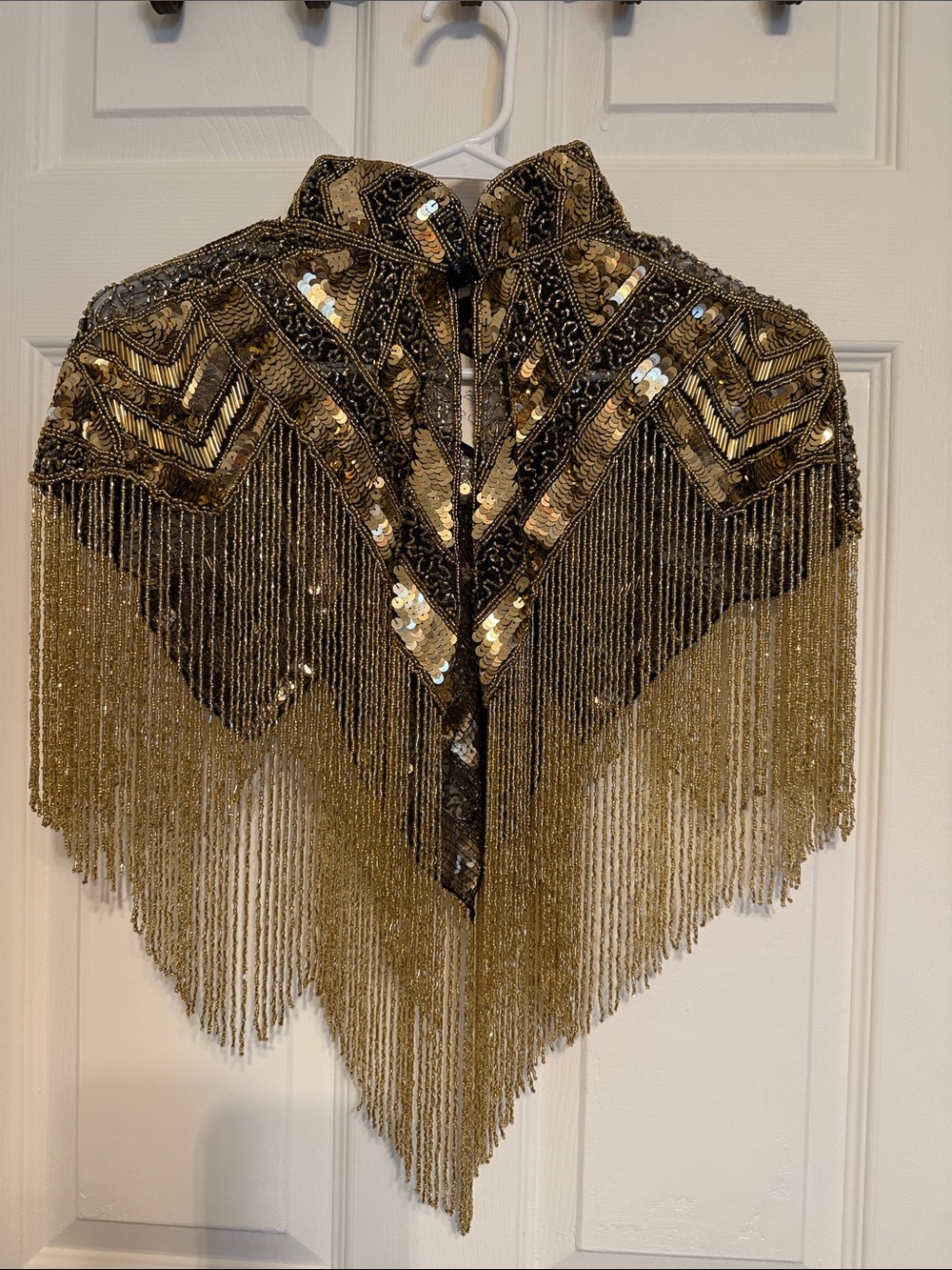 Gold Sequin & Beaded Fringe Cape